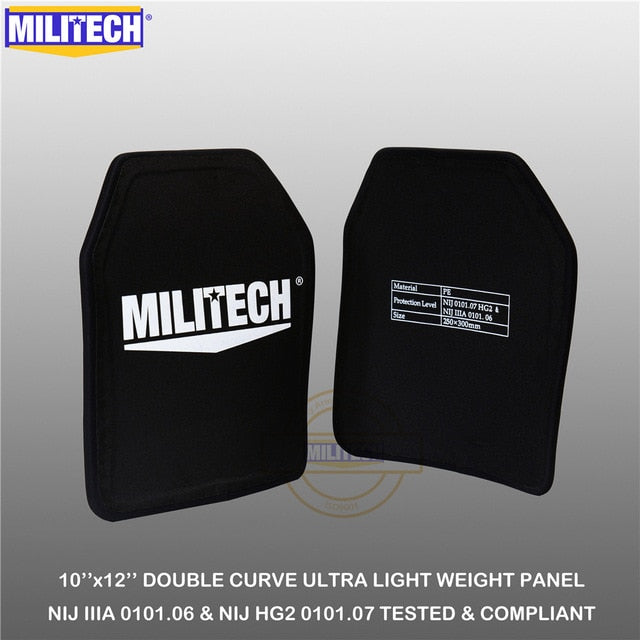 MILITECH - Ballistic Plate 10" x 12" Pair NIJ IIIA Ultra Light Weight UHMWPE