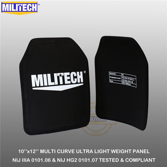 MILITECH - Ballistic Plate 10" x 12" Pair NIJ IIIA Ultra Light Weight UHMWPE