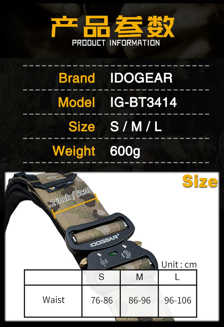 IDOGEAR - 2 inch Tactical Belt with Combat Quick Release Buckle MOLLE